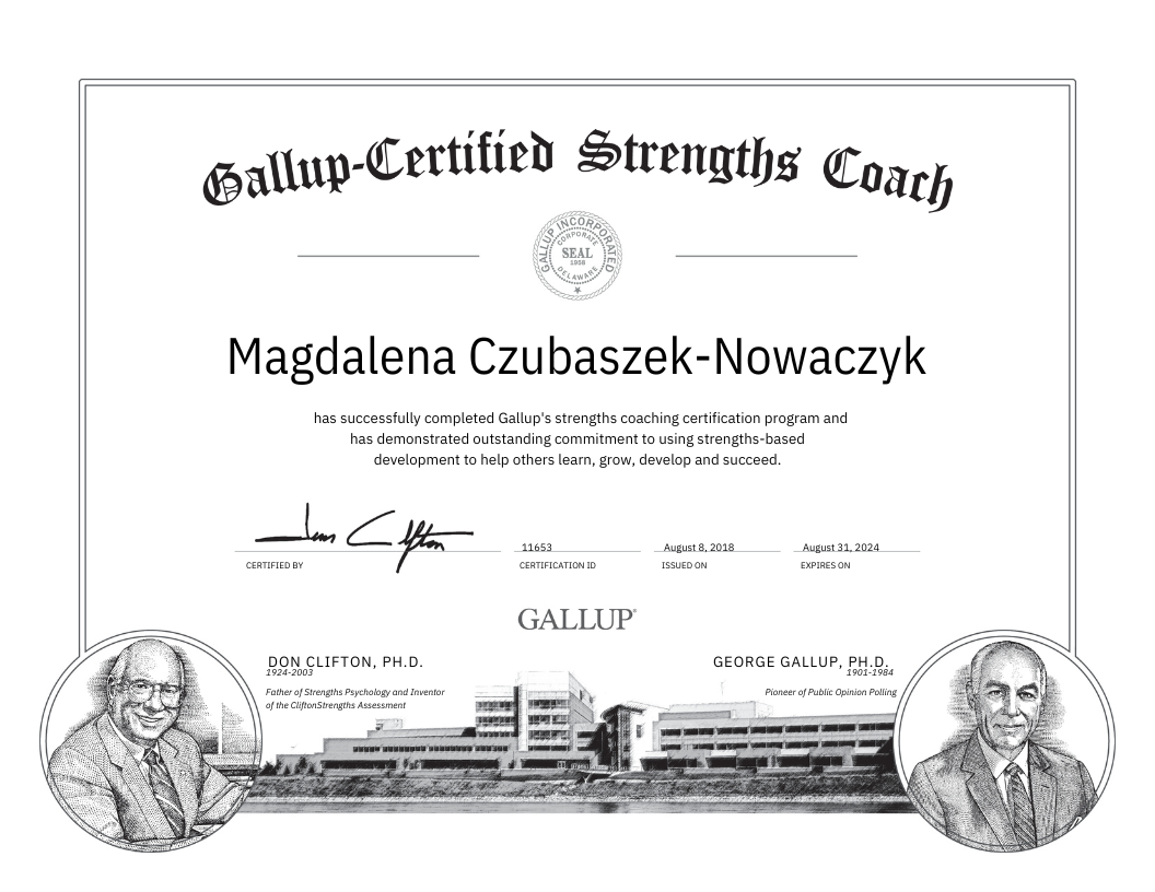 certyfikat Gallup Magda Czubaszek